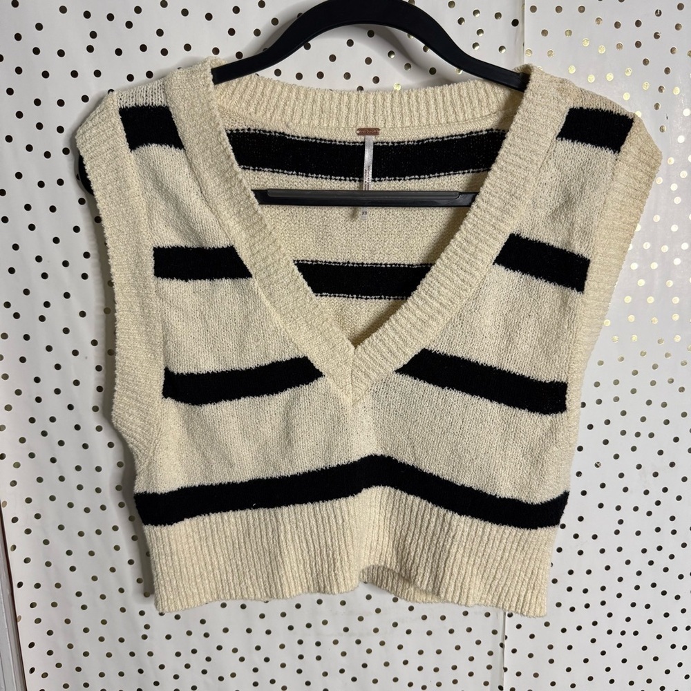 Free People Cream and Black Striped Knit Vest